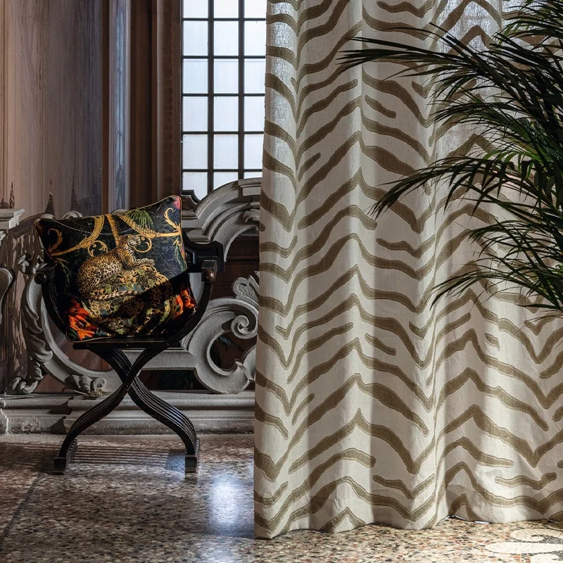 Wild Poetry – hochwertiger Design Vorhang nach Maß mit modernem Zebra-Muster Leinenmischung, 4 Naturtönen