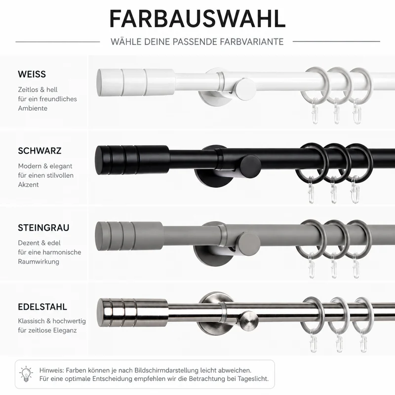 ourdeco® Fertiggarnitur Zylinder Set | ausziehbar | Ø 16/19 mm | verschiedene Größen und Farben