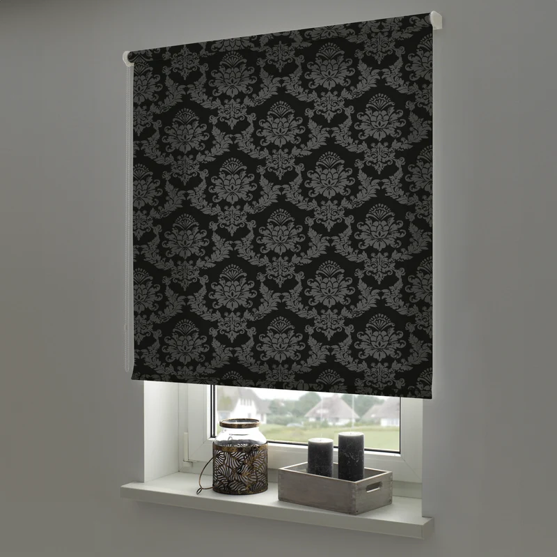 ourdeco® Seitenzugrollo Dekor | lichtdurchlässig | Druck Blätter , Ranke weiß/taupe, Ornament Ivory & Graphite