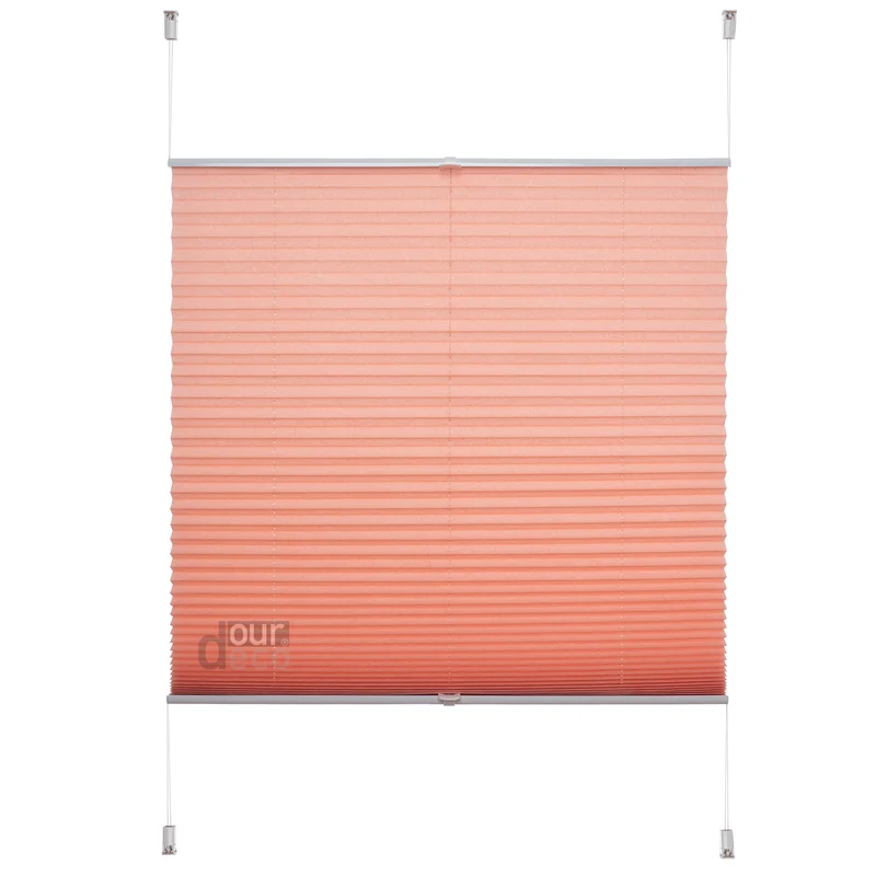 ourdeco® Klemmfix-Plissee | ohne Bohren | Jeansblue, Lachs