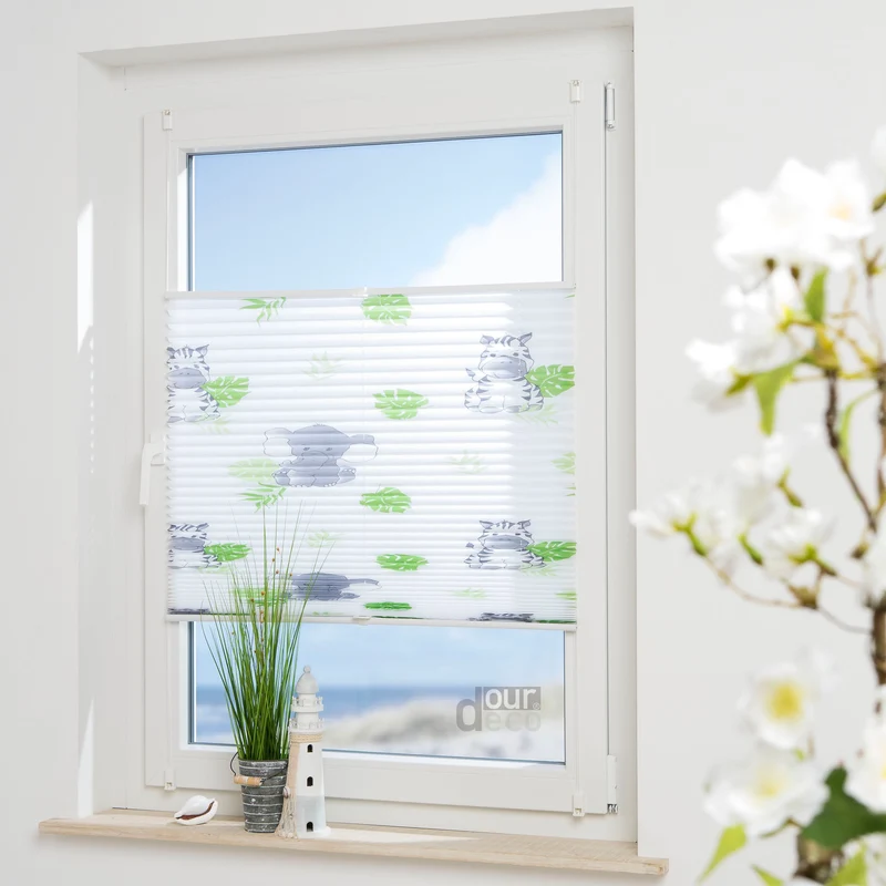 ourdeco® Kinder‑Plissee „Hanni und Luc“, weiß, lichtdurchlässig, einfache Klemmfix‑Montage ohne Bohren