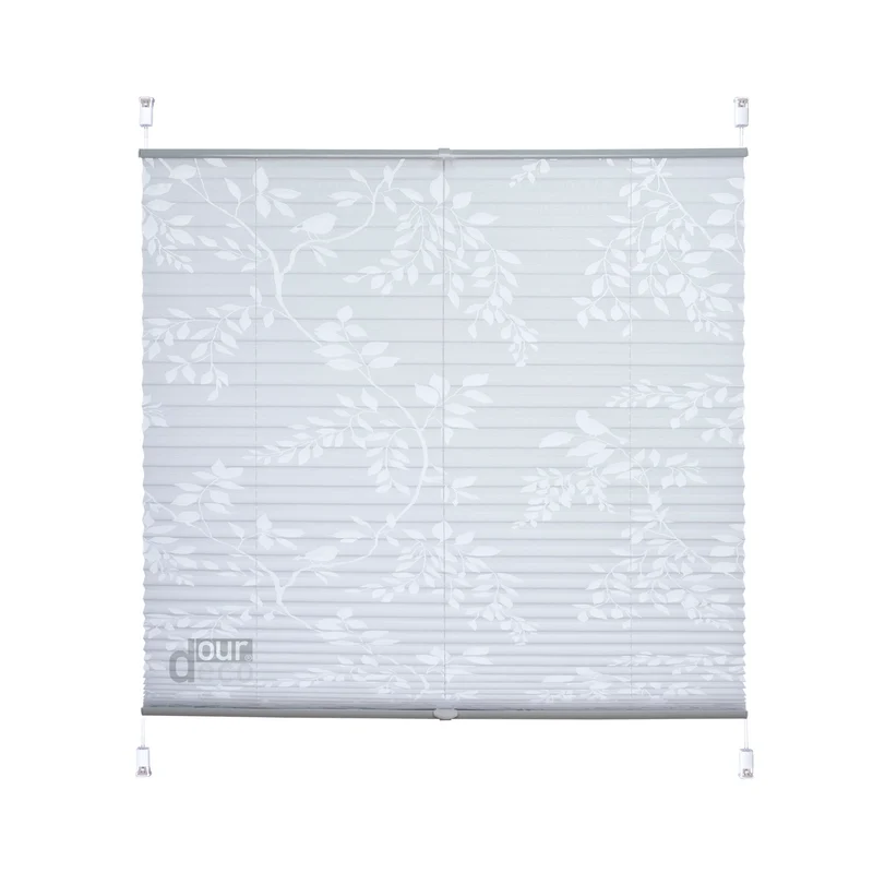 ourdeco® Klemmfix Plissee Ausbrenner, dekorative, moderne Stile - Waitara, Blatt, Symphonie und Blume, Montage mit Klemmträgern ohne Bohren