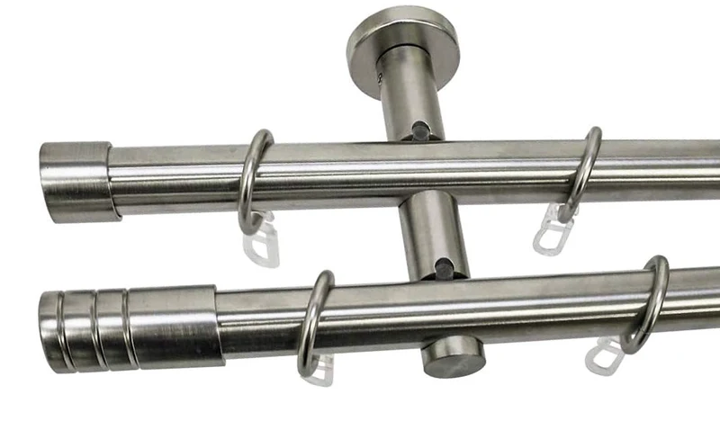 Gardinia Gardinenstangen Set Zylinder 2-Lauf Ø 20 mm Edelstahl-Optik, verschiedene Längen, Metall