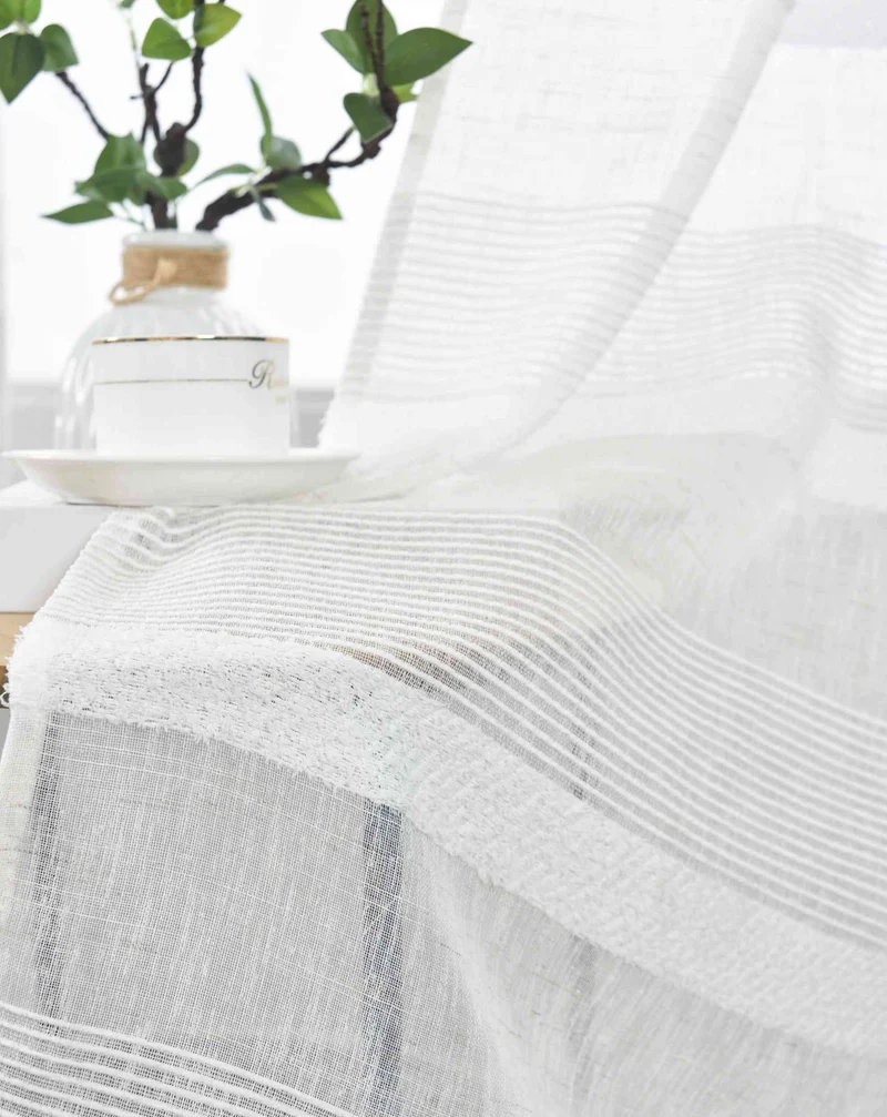2er Set Halbtransparente Gardine mit Ösen HxB 245x140 cm Natur Meliert »Halle« Chenille Leinenbindung Lichtdurchlässig Halbtransparent 202480-2