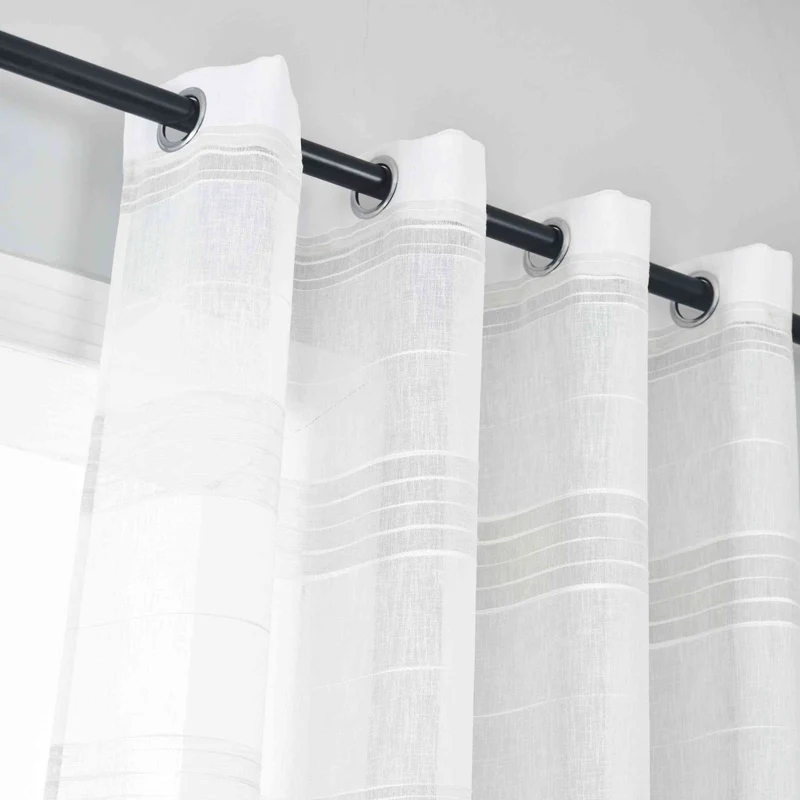2er Set Halbtransparente Gardinen mit Ösen »Frankfurt« Leinenbindung Robust Formstabil Linienmuster 202460-2