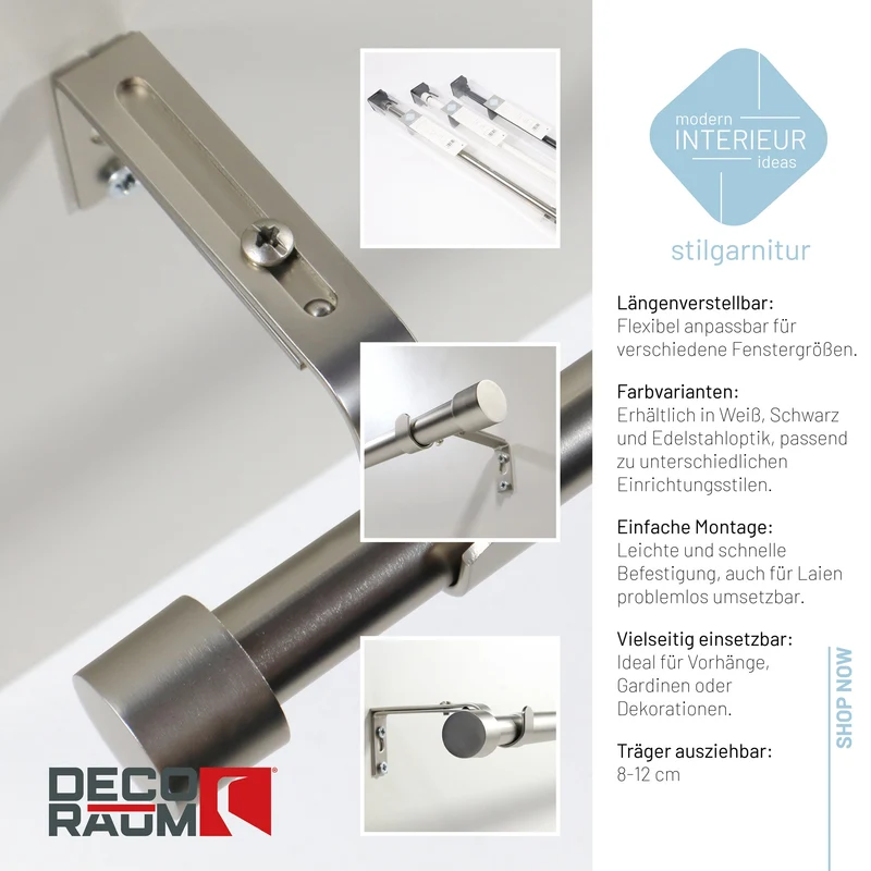 Gardinenstange ausziehbar Flexa Edelstahl-optik Endstück Kappe 16/19mm