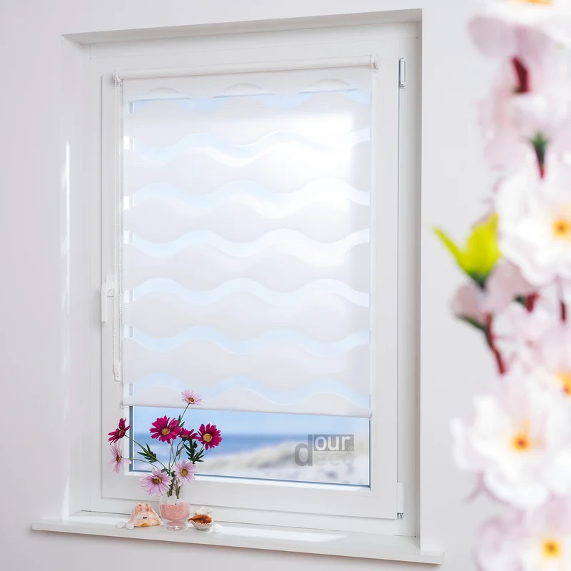 ourdeco® Doppel-Rollo Wave, Duo-Rollo, lichtdurchlässig, blickdicht, Montage ohne Bohren, verschiedene Farben und Größen