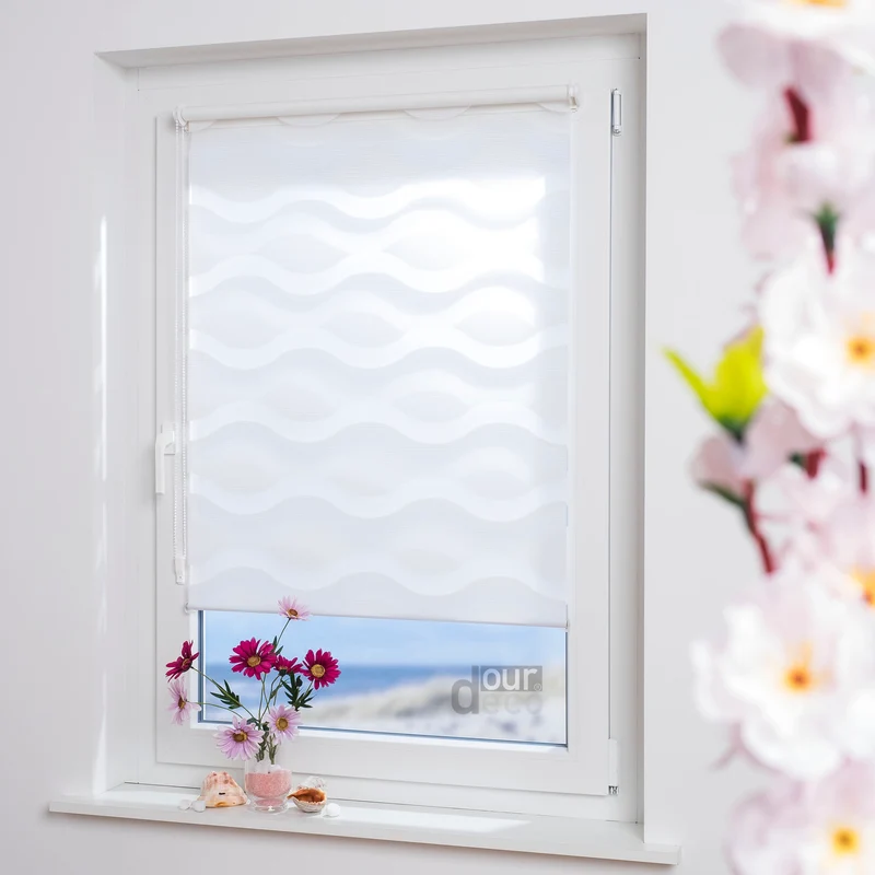 ourdeco® Doppel-Rollo Wave, Duo-Rollo, lichtdurchlässig, blickdicht, Montage ohne Bohren, verschiedene Farben und Größen