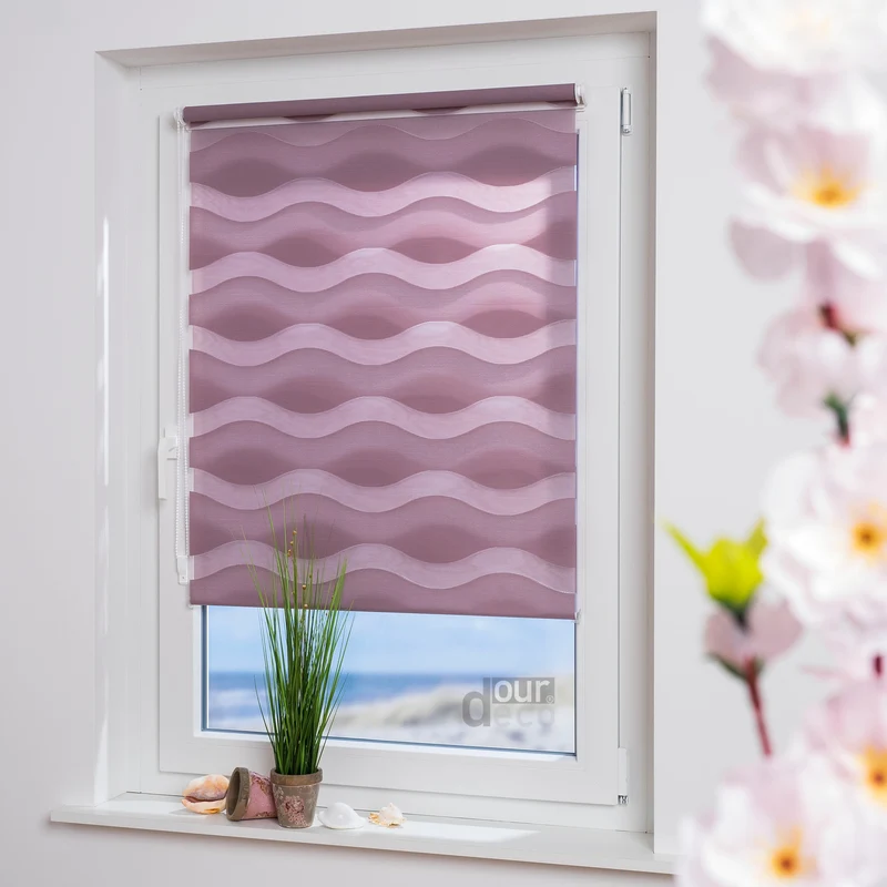 ourdeco® Doppel-Rollo Wave, Duo-Rollo, lichtdurchlässig, blickdicht, Montage ohne Bohren, verschiedene Farben und Größen