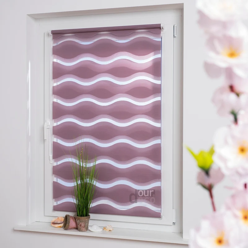 ourdeco® Doppel-Rollo Wave, Duo-Rollo, lichtdurchlässig, blickdicht, Montage ohne Bohren, verschiedene Farben und Größen