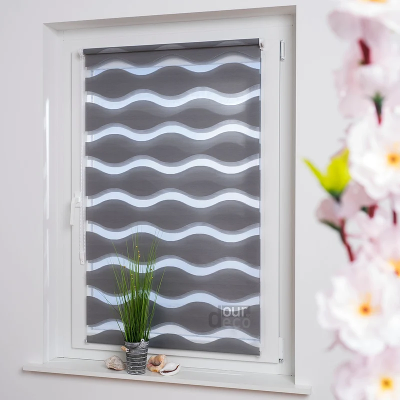 ourdeco® Doppel-Rollo Wave, Duo-Rollo, lichtdurchlässig, blickdicht, Montage ohne Bohren, verschiedene Farben und Größen