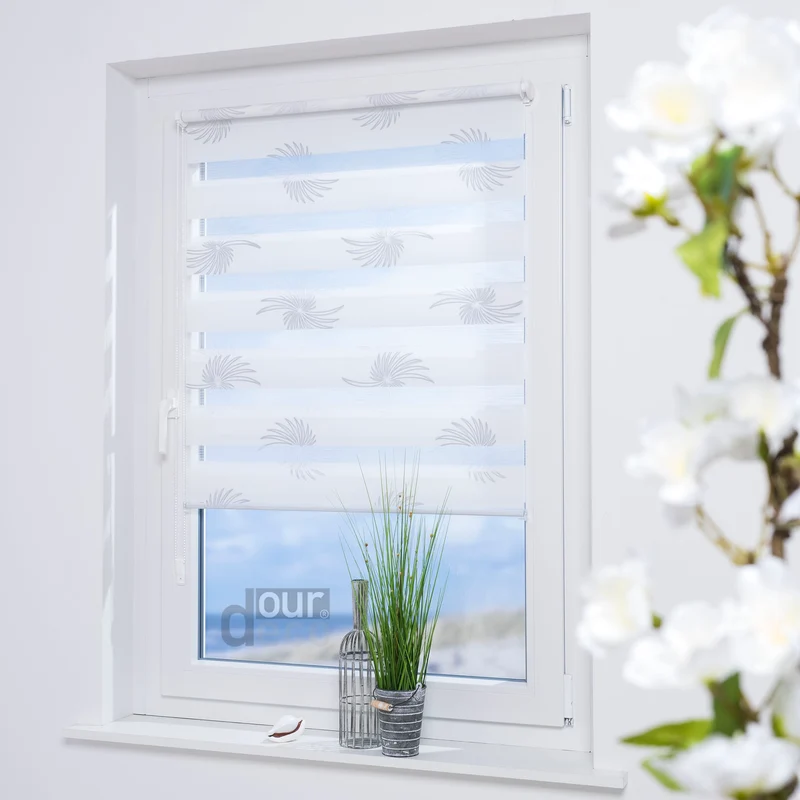 ourdeco® Doppel-Rollo Druckmotiv Blume oder Aster, Duo-Rollo, lichtdurchlässig, blickdicht, Montage ohne Bohren, verschiedene Größen