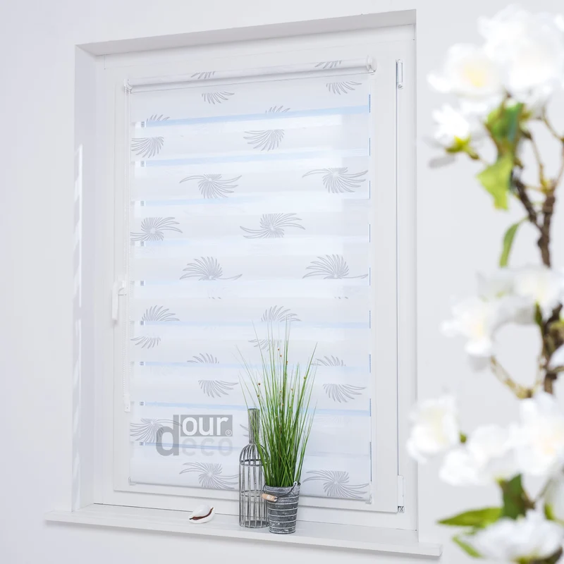 ourdeco® Doppel-Rollo Druckmotiv Blume oder Aster, Duo-Rollo, lichtdurchlässig, blickdicht, Montage ohne Bohren, verschiedene Größen