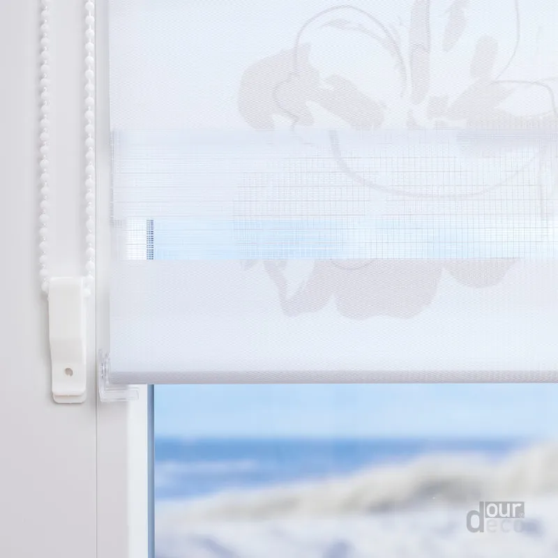 ourdeco® Doppel-Rollo Druckmotiv Blume oder Aster, Duo-Rollo, lichtdurchlässig, blickdicht, Montage ohne Bohren, verschiedene Größen