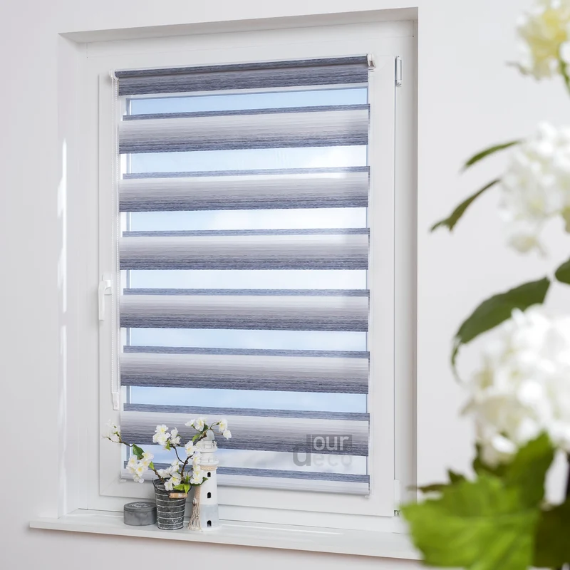 ourdeco® Doppel-Rollo Streifen und Farbverlauf, Duo-Rollo, lichtdurchlässig, blickdicht, Montage ohne Bohren, verschiedene Größen