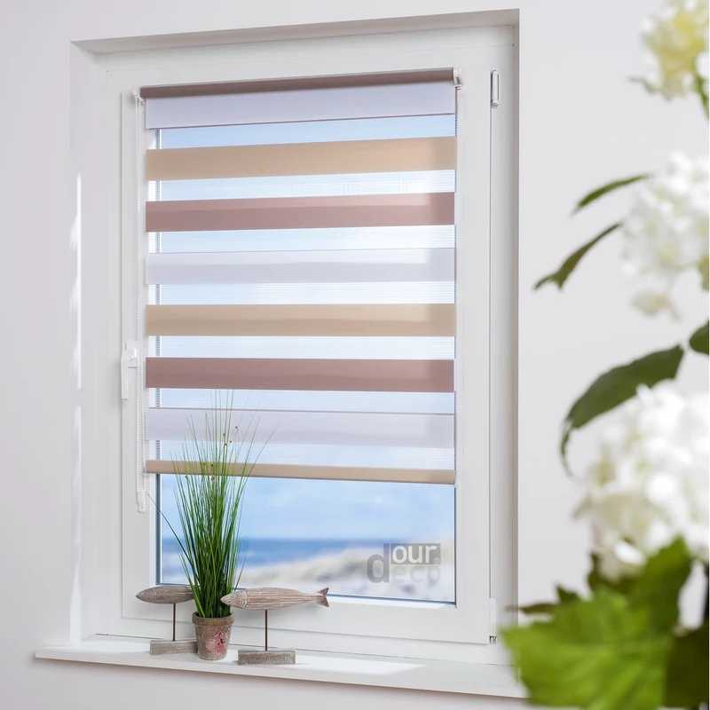 ourdeco® Doppel-Rollo Streifen und Farbverlauf, Duo-Rollo, lichtdurchlässig, blickdicht, Montage ohne Bohren, verschiedene Größen