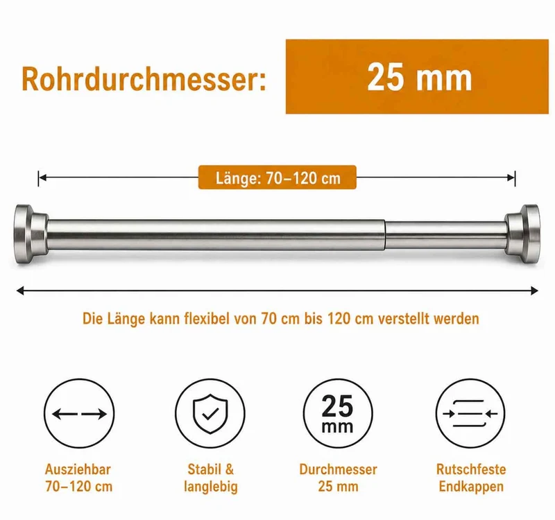 Teleskopstange »Como« ohne Bohren, ausziehbar , Ø 25/22 mm, Klemmstange als Gardinenstange, Duschvorhangstange und Kleiderstange 202610