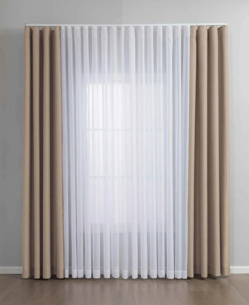 Gardinen-Set 3-teilig XL Wien« | 2 Vorhänge Leinenoptik HxB 245x300 cm und 1 Voile Batist Store HxB 245x600 cm Weiß 1:2 Wellenband 2025100-110S4