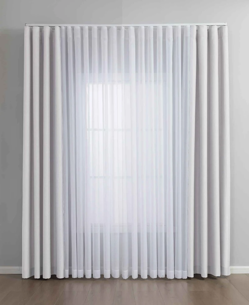 Gardinen-Set 3-teilig XL Wien« | 2 Vorhänge Leinenoptik HxB 245x300 cm und 1 Voile Batist Store HxB 245x600 cm Weiß 1:2 Wellenband 2025100-110S4