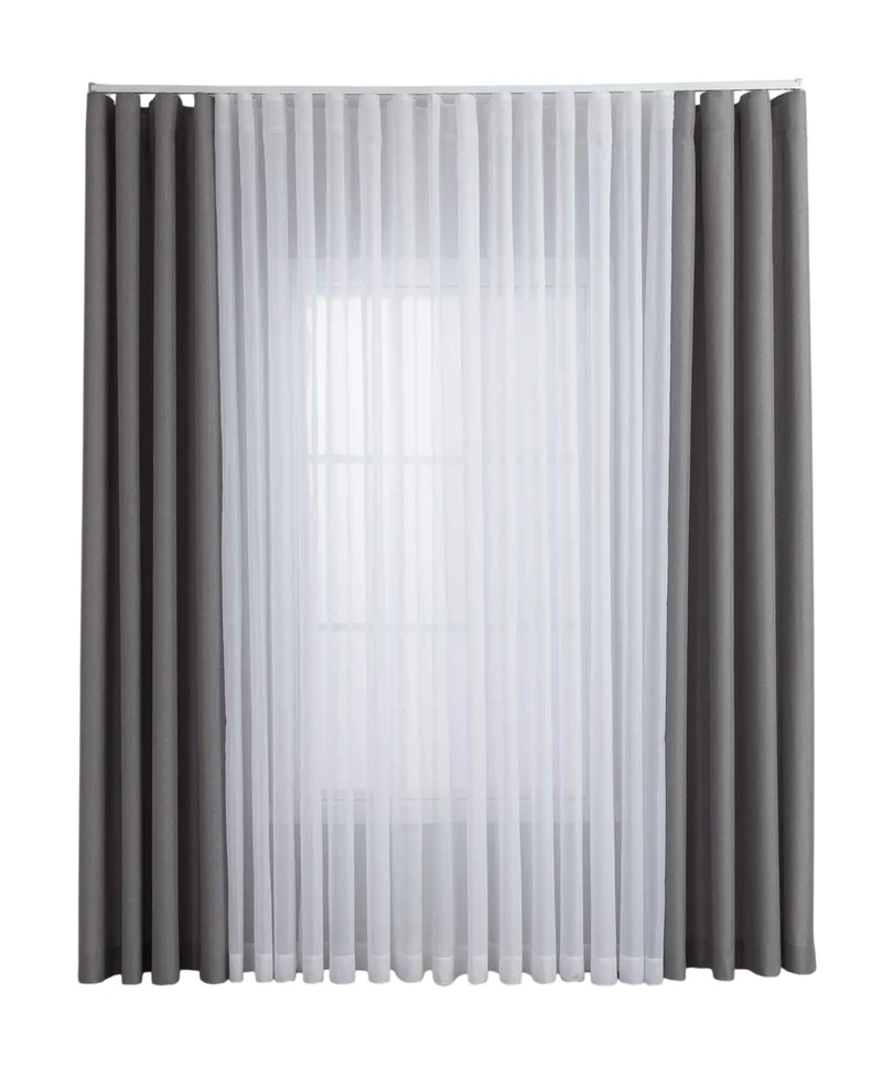 Gardinen-Set 3-teilig XL Wien« | 2 Vorhänge Leinenoptik HxB 245x300 cm und 1 Voile Batist Store HxB 245x600 cm Weiß 1:2 Wellenband 2025100-110S4
