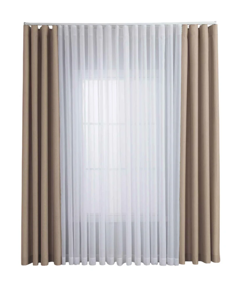 Gardinen-Set 3-teilig L Wien« | 2 Vorhänge Leinenoptik HxB 245x300 cm und 1 Voile Batist Store HxB 245x300 cm Weiß 1:2 Wellenband 2025100-110S3