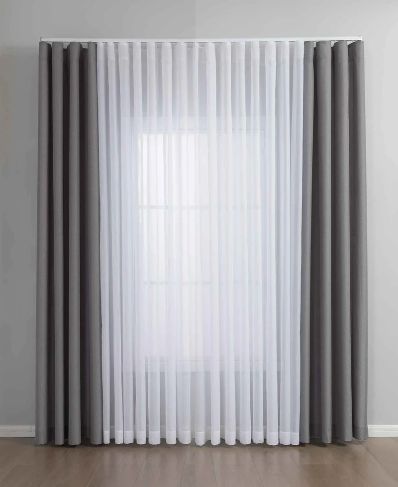 Gardinen-Set 3-teilig L Wien« | 2 Vorhänge Leinenoptik HxB 245x300 cm und 1 Voile Batist Store HxB 245x300 cm Weiß 1:2 Wellenband 2025100-110S3