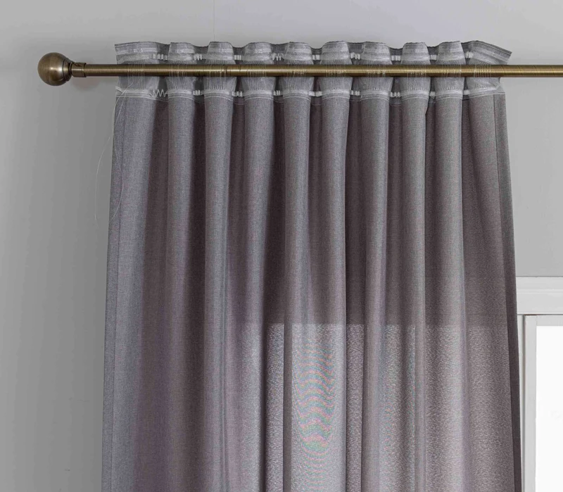 Gardinen-Set 3-teilig M Wien« | 2 Vorhänge Leinenoptik HxB 245x145 cm und 1 Voile Batist Store HxB 245x600 cm Weiß 1:2 Wellenband 2025100-110S2