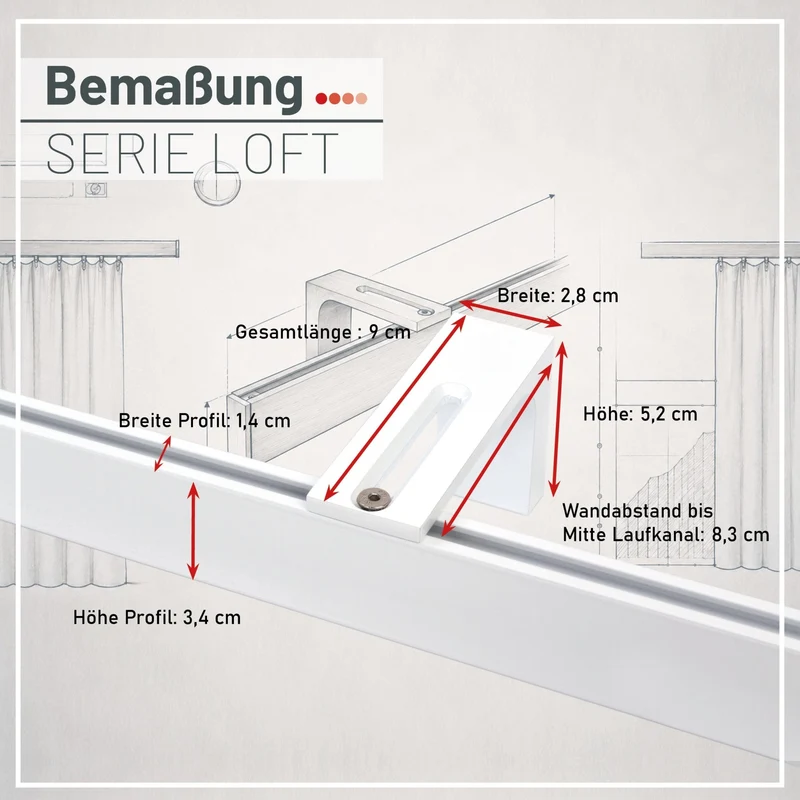 Gardinenschiene Innenlauf auf Maß 1-läufig Weiß - Serie Loft