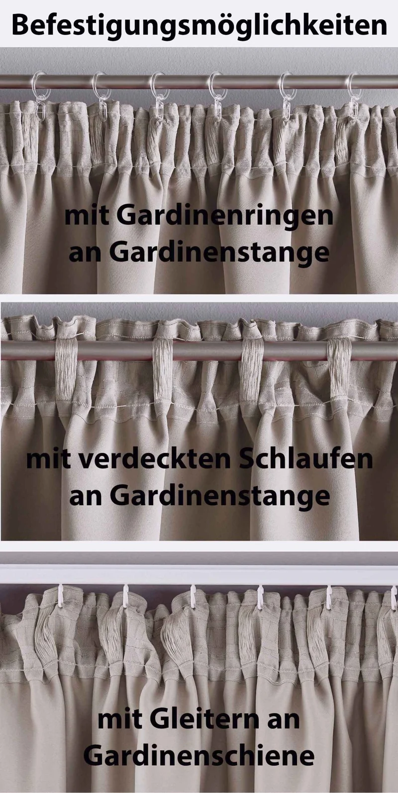 Vorhang Blickdicht »NewYork« verdeckte Schlaufen 1er-Pack Thermo-Gardine Verdunkelungsvorhang Blackout schalldämmend Kräuselband Raffhalter 202020610