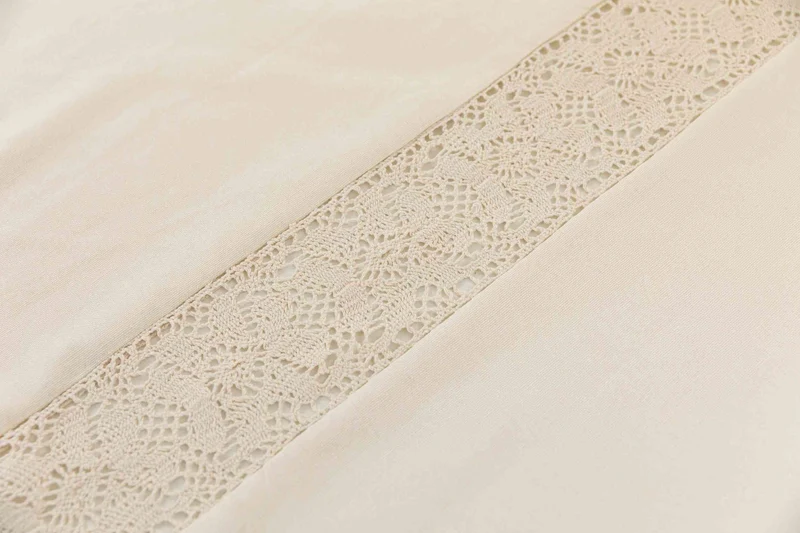 2er Set Vorhang Ösen »Osaka« HxB 245x140 cm Creme 100% Baumwolle Linenlook Makrameespitze Bommeln Raffhalter Gardinen
