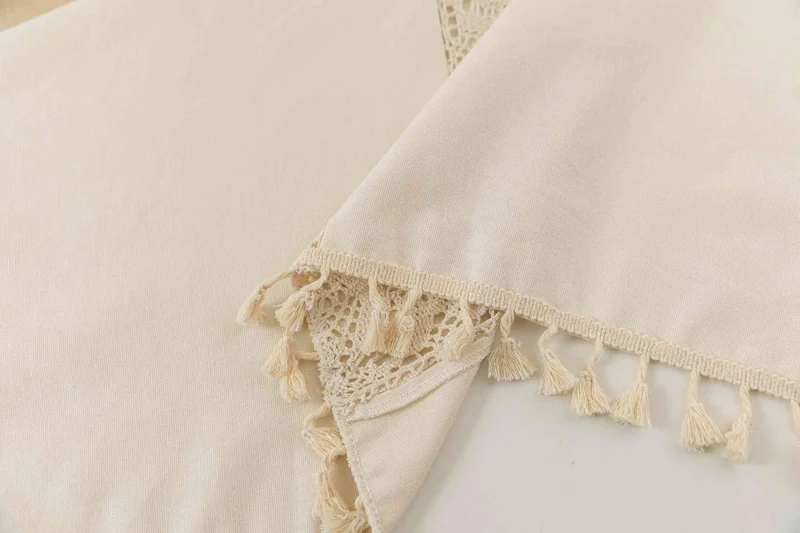 2er Set Vorhang Ösen »Osaka« HxB 245x140 cm Creme 100% Baumwolle Linenlook Makrameespitze Bommeln Raffhalter Gardinen