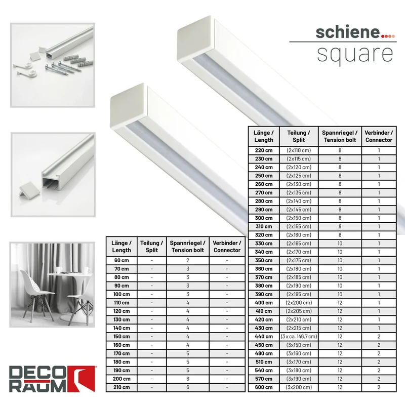 Gardinenschiene Innenlauf auf Maß 1-läufig Weiß - Serie Square