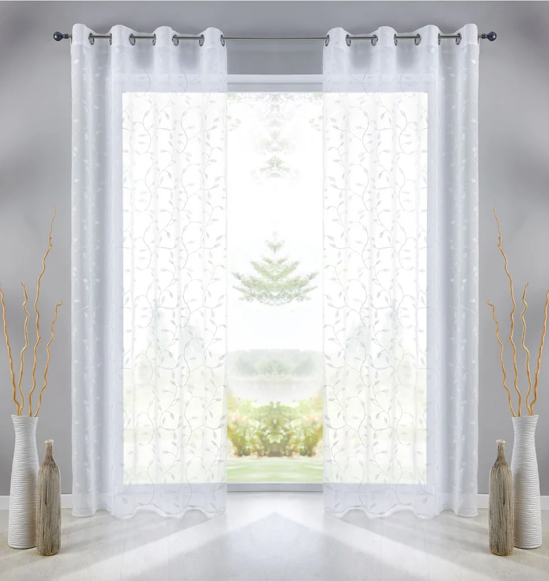 Gardine Ösen Schal Vorhang POMPEI Relief Stickerei Transparent Raffhalter 10000178