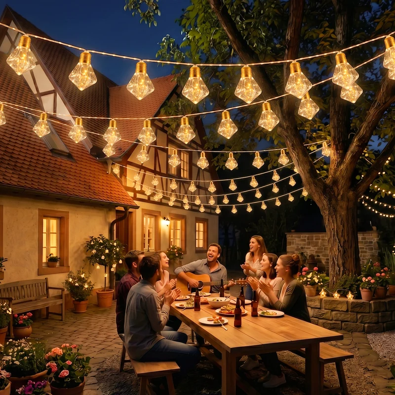 Salcar LED Solar Hanfseil Lichterkette Outdoor Vintage, 8 m (5 m Lichterkette + 3 m Zuleitung), 10 Diamant-Glühbirnen mit 149 LEDs, Warmweiß, Solar & USB aufladbar, Fernbedienung, 8 Lichtmodi, Wetterfest für Garten, Balkon & Terrasse