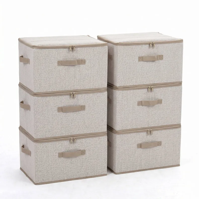 Sekey Aufbewahrungsboxen mit Deckel & Griffen – Faltbare Stoffboxen Organizer 50×30×30 cm, stapelbar für Kleiderschrank & Regal – 3er/6er Set, Beige