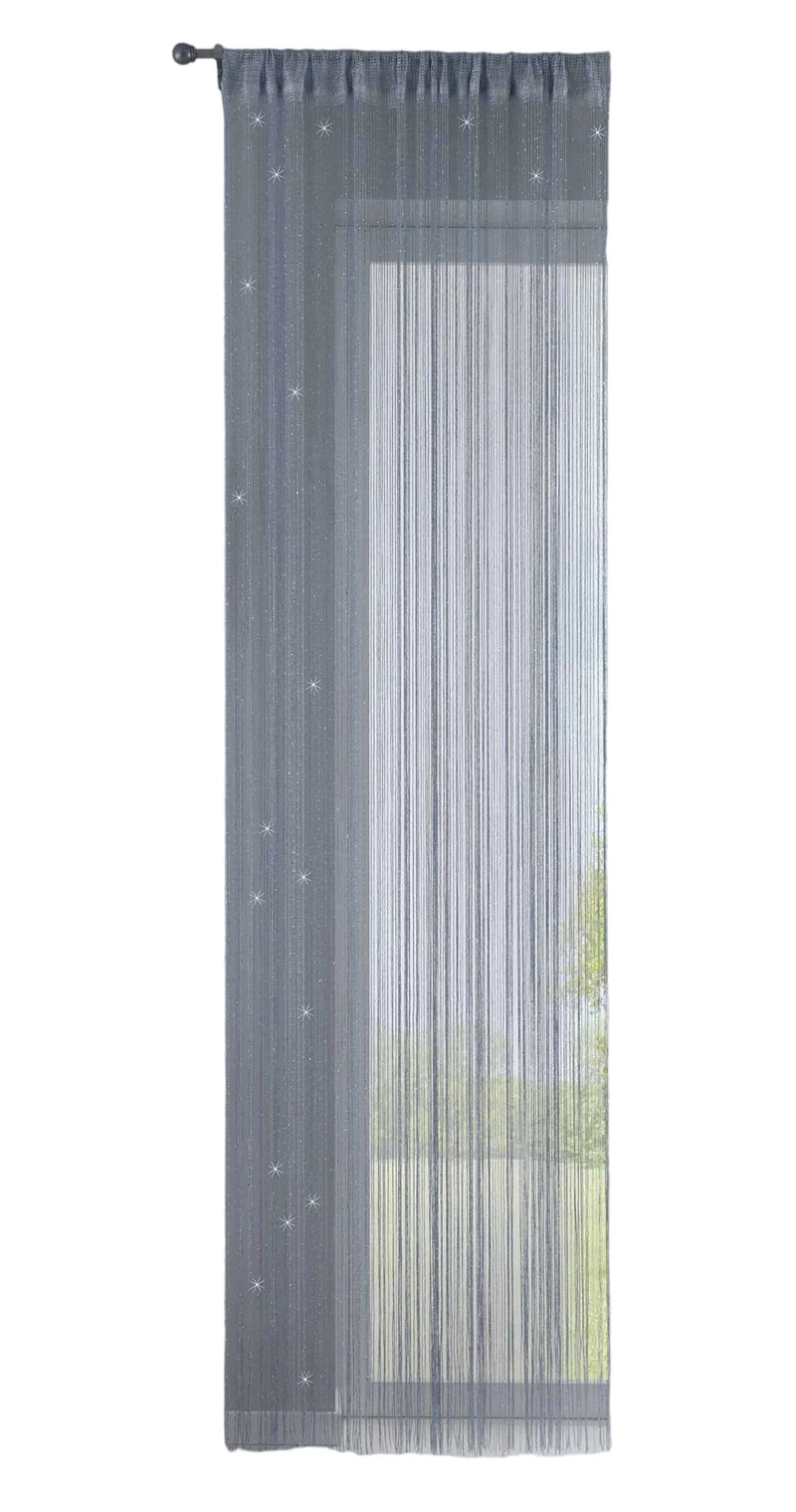 Fadengardine mit Tunneldurchzug und eingenähtem Kräuselband, geeignet für Gardinenstangen und Gardinenschienen Fadenvorhang Fadenstore Raumteiler 20303CN