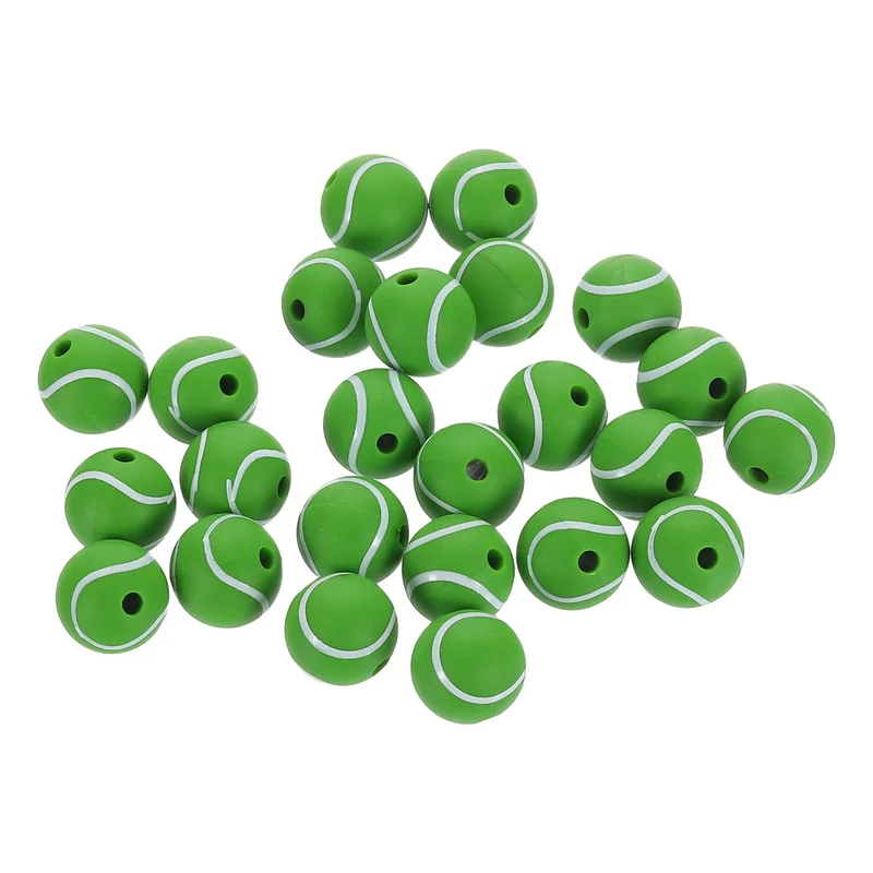Sports Ball Beads, 30Pcs 12mm Silicone Round Spacer Focal Bead (Tennis)