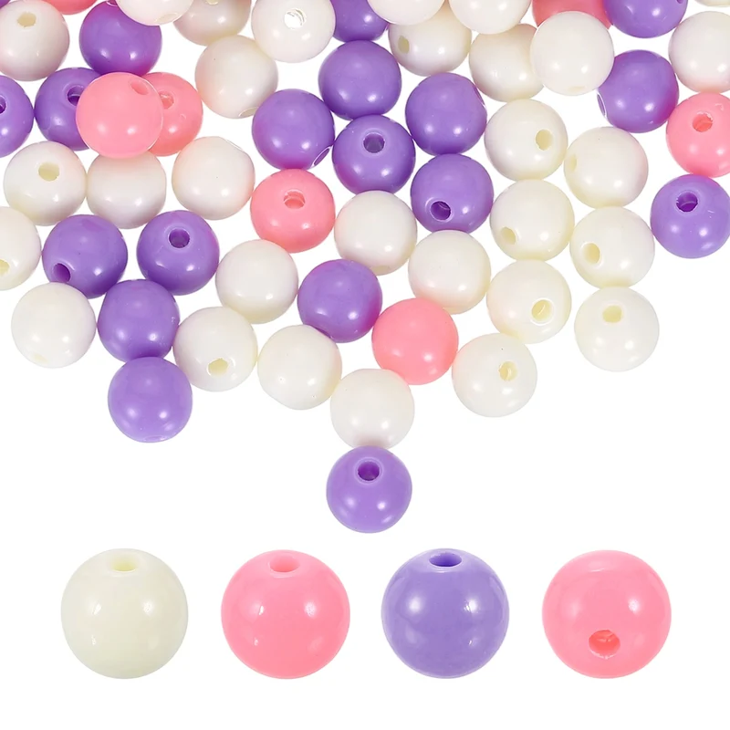 100pcs Cream Purple Acrylic Round Beads 8mm Plastic Resin Loose Bead