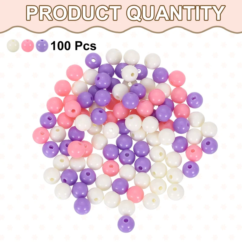 100pcs Cream Purple Acrylic Round Beads 8mm Plastic Resin Loose Bead