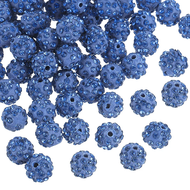 100Pcs 8mm Rhinestone Clay Beads Polymer Clay Crystal Bead Light Blue
