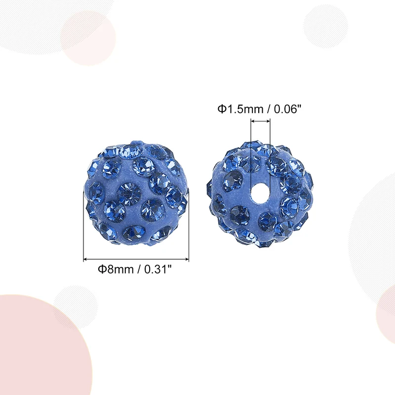 100Pcs 8mm Rhinestone Clay Beads Polymer Clay Crystal Bead Light Blue