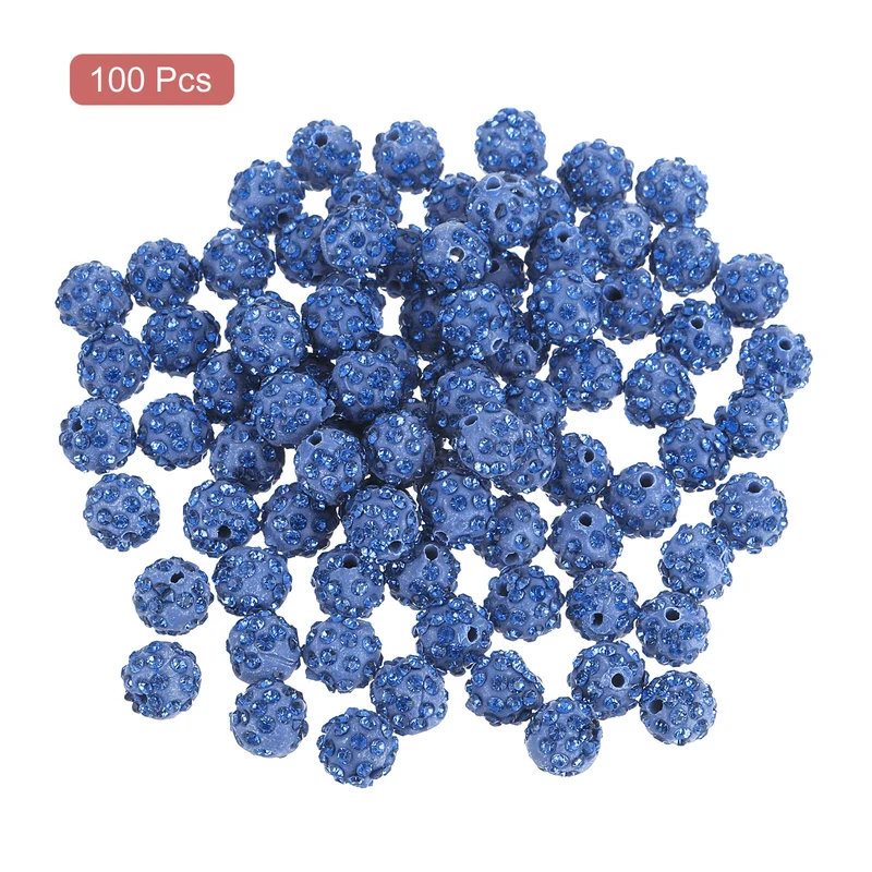 100Pcs 8mm Rhinestone Clay Beads Polymer Clay Crystal Bead Light Blue