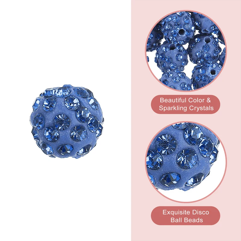 100Pcs 8mm Rhinestone Clay Beads Polymer Clay Crystal Bead Light Blue