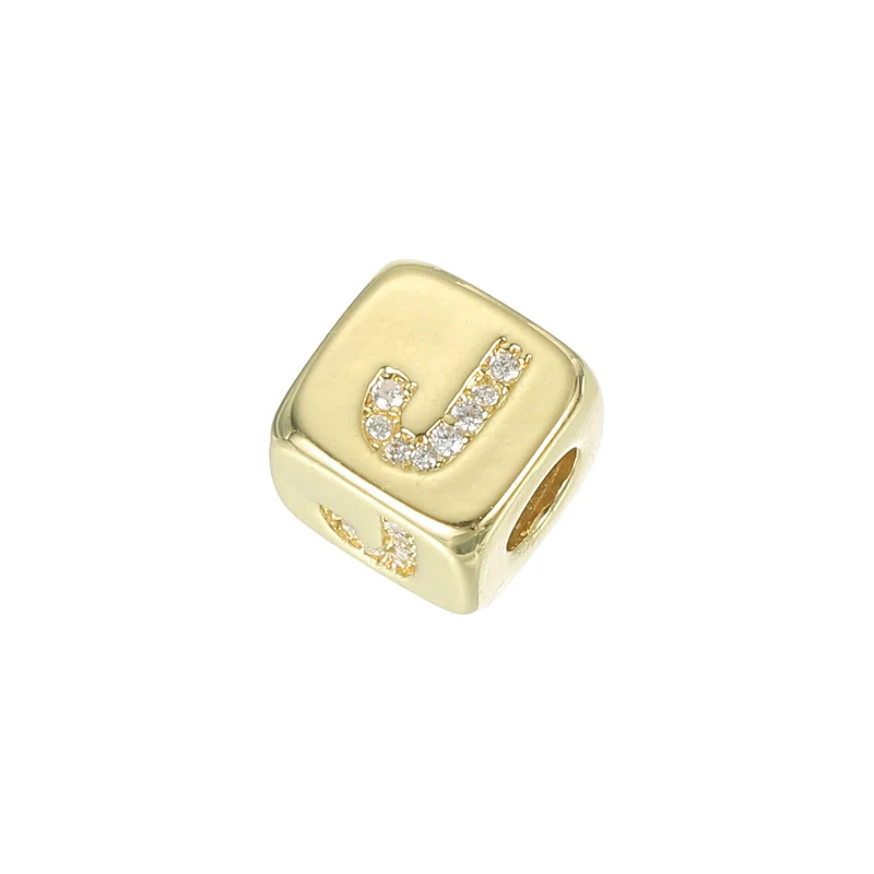 Rhinestone Letters Cube Beads, 26 Letters Dice Charm Alphabet J