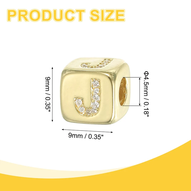 Rhinestone Letters Cube Beads, 26 Letters Dice Charm Alphabet J