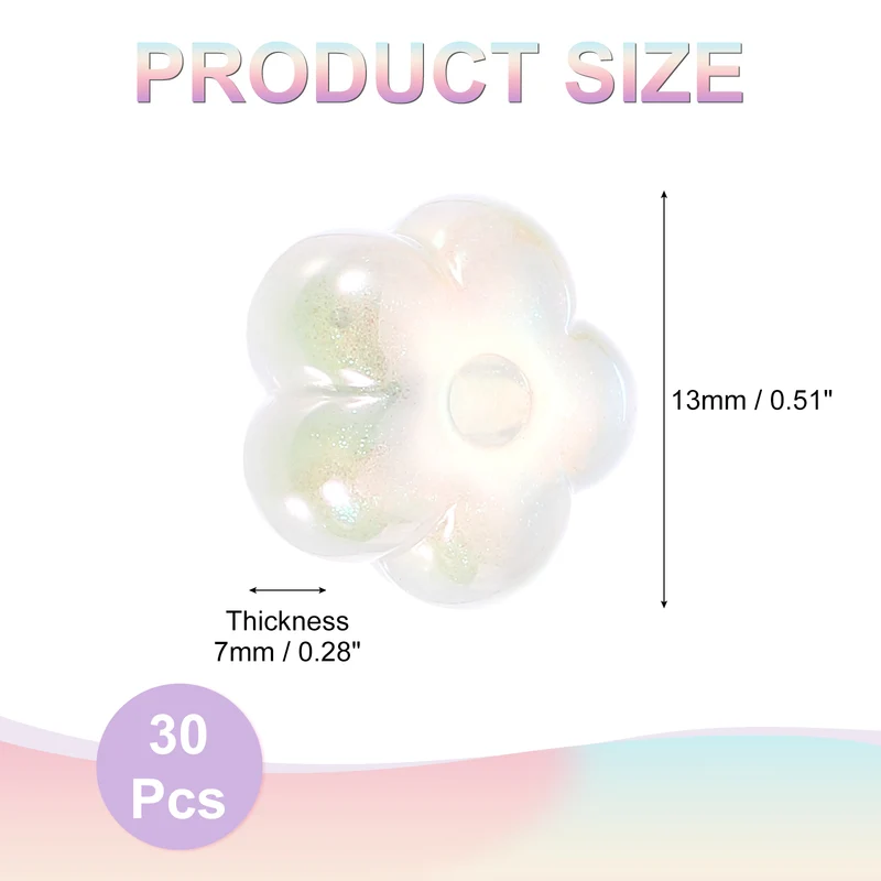 30Pcs Flower Acrylic Beads, 7x13mm Sparkle Acrylic Spacer Beads (White)