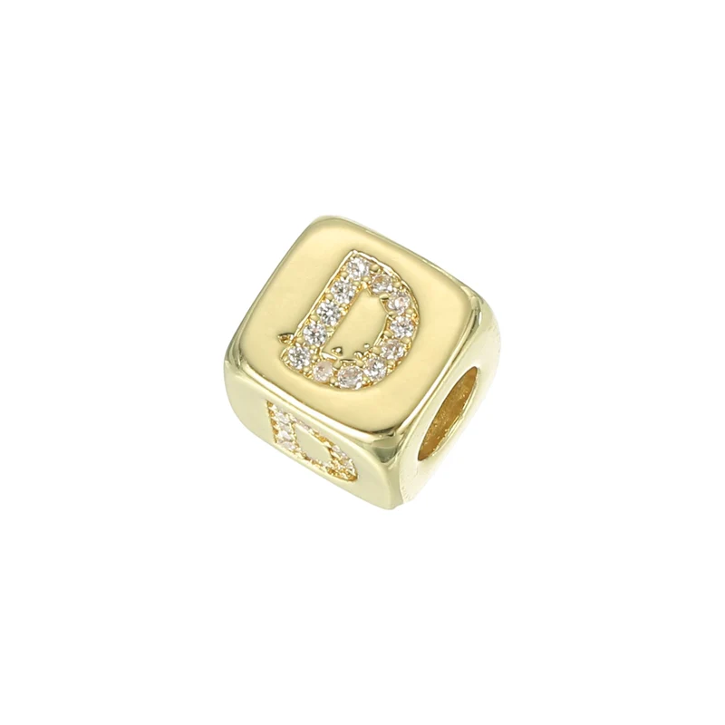 Rhinestone Letters Cube Beads, 26 Letters Dice Charm Alphabet D