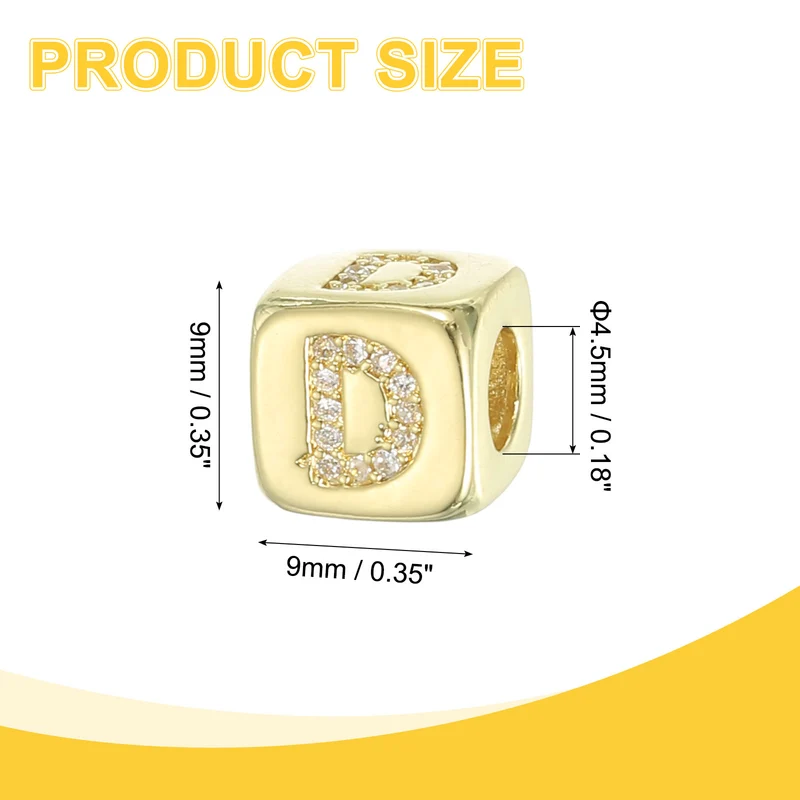 Rhinestone Letters Cube Beads, 26 Letters Dice Charm Alphabet D