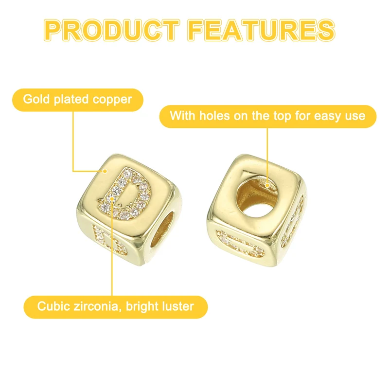 Rhinestone Letters Cube Beads, 26 Letters Dice Charm Alphabet D
