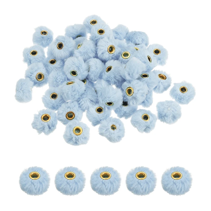 50Pcs Pom Pom Beads, Faux Fur Fuzzy Spacers Bead with 4mm Hole, Haze Blue